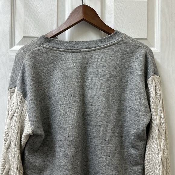 Cabi Fusion V-Neck Cropped Sweatshirt with Cable Knit Sleeves - Picture 5 of 10